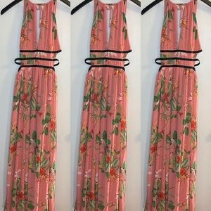 Express rose coral floral maxi dress
